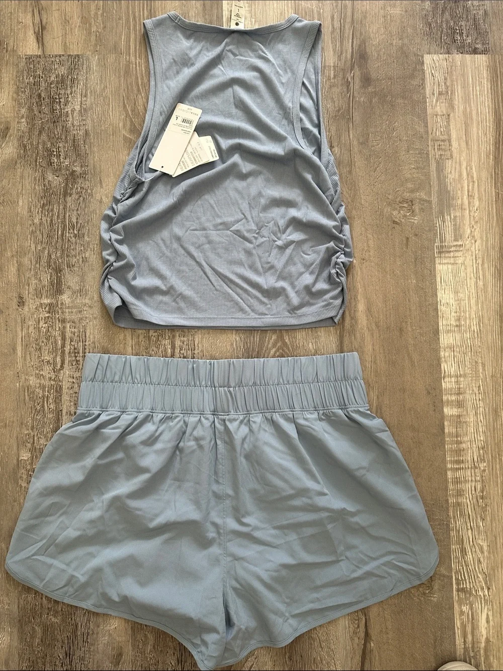 NWT Yogalicious Lux Phoebe Rib Crop Tank & Smocked Waistband Shorts Set Blue L